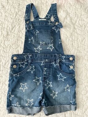 Kids Star-Print Denim Short Overalls - Blue